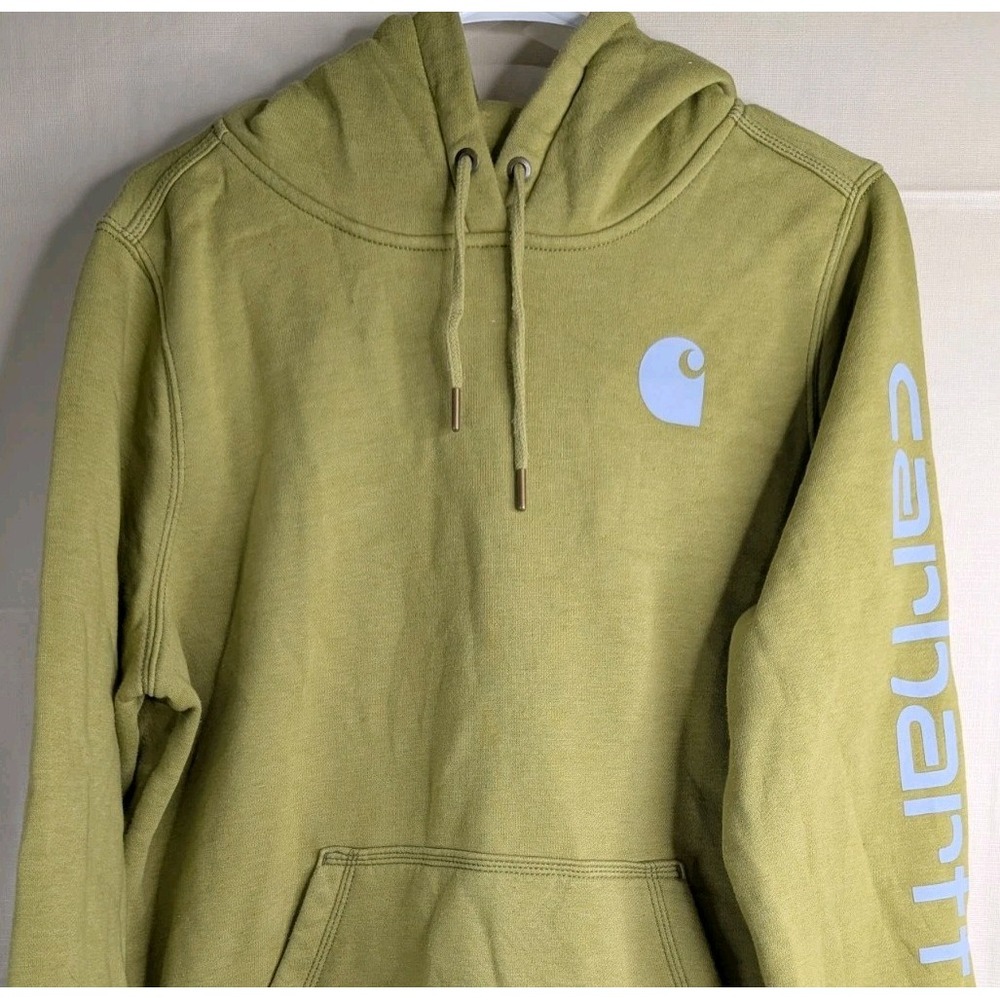 Carhartt Hoodie Womens Sz Large Green TS0288-W Relaxed Fit Graphic Sleeve Logo